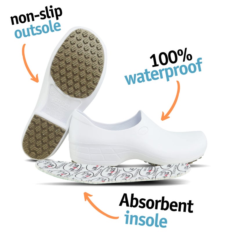 Sticky SSW-US-BCA-8 Nursing Shoes Women - Chefs - Kitchen - Nurses - Clogs for Work - Waterproof Non Slip (White, 8) - Image 2